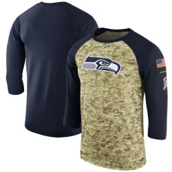 Seattle Seahawks Legend Men's Navy Salute to Service 2017 Sideline Performance Three-Quarter Sleeve T-Shirt (Camo/College)