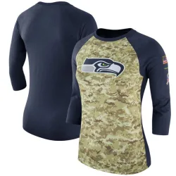Seattle Seahawks Legend Women's Salute to Service 2017 Three-Quarter Raglan Sleeve T-Shirt (Camo/Navy)