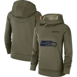 Seattle Seahawks Women's 2018 Salute to Service Team Logo Performance Pullover Hoodie (Olive)