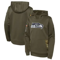 Seattle Seahawks Youth 2022 Salute to Service Performance Pullover Hoodie (Olive)